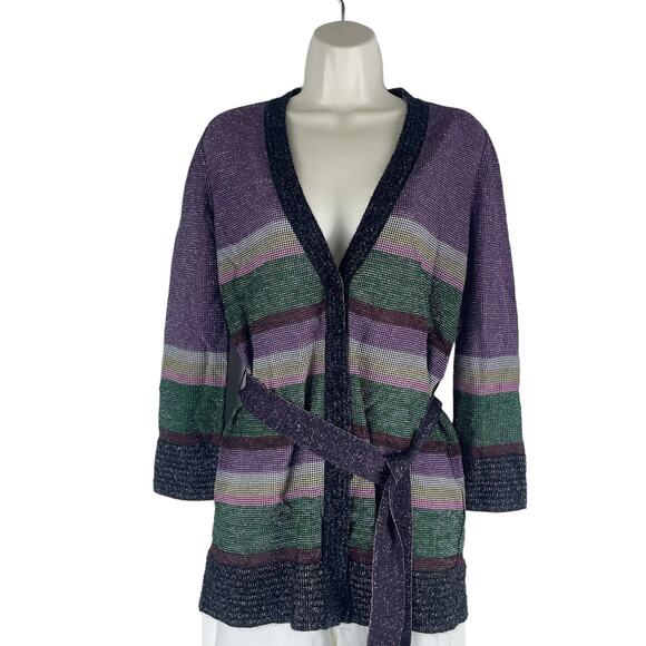 Missoni Metallic Striped Cardigan Color Block Belt Tie Size 6 - Picture 1 of 9